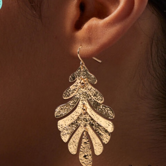 Textured Gold Leaf 2” Drop Earrings - Picture 2 of 3